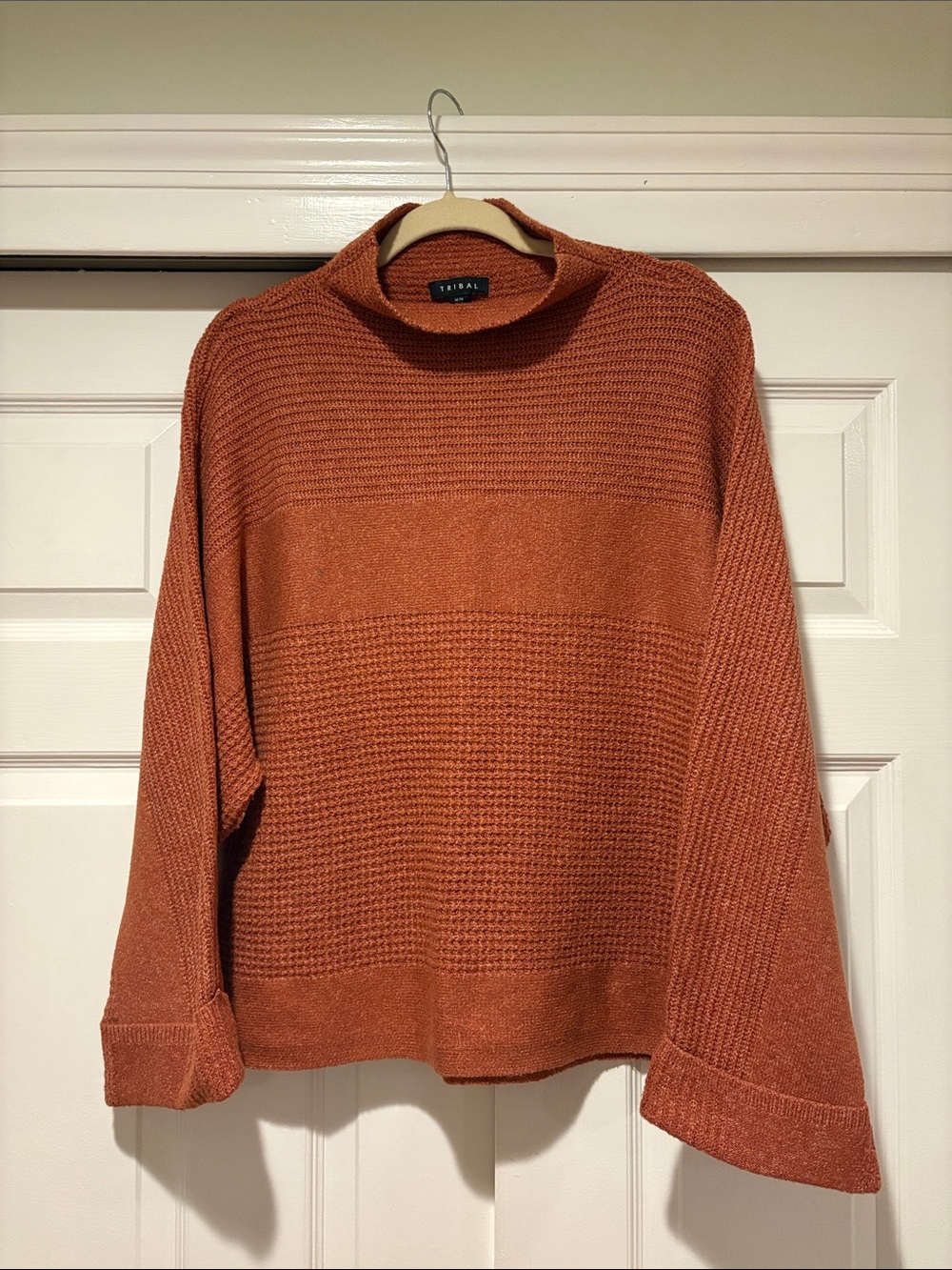 Tribal Jeans Burnt Orange Textured Mock Neck Sweater